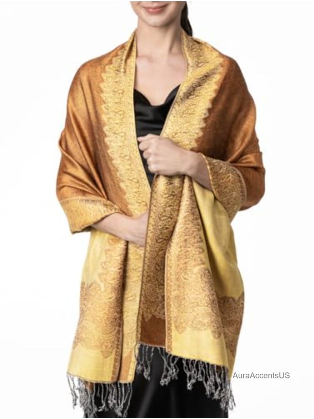 Reversible Paisley Border Pashmina Shawl Wrap Scarf Viscose Acrylic